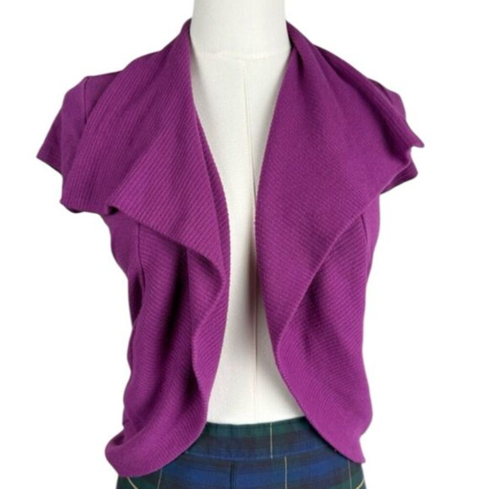 Y2K Shrug‎ Belle du Jour M Women Waterfall Open Front Ribbed Softcore Prep Layer